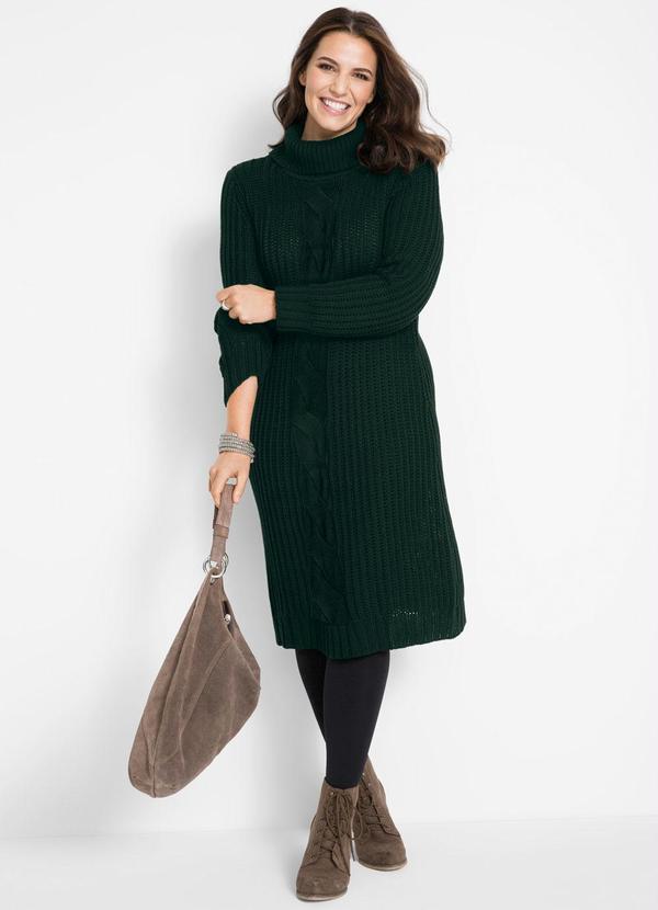 bonprix - Vestido de Tricô Gola Alta Verde Musgo 2