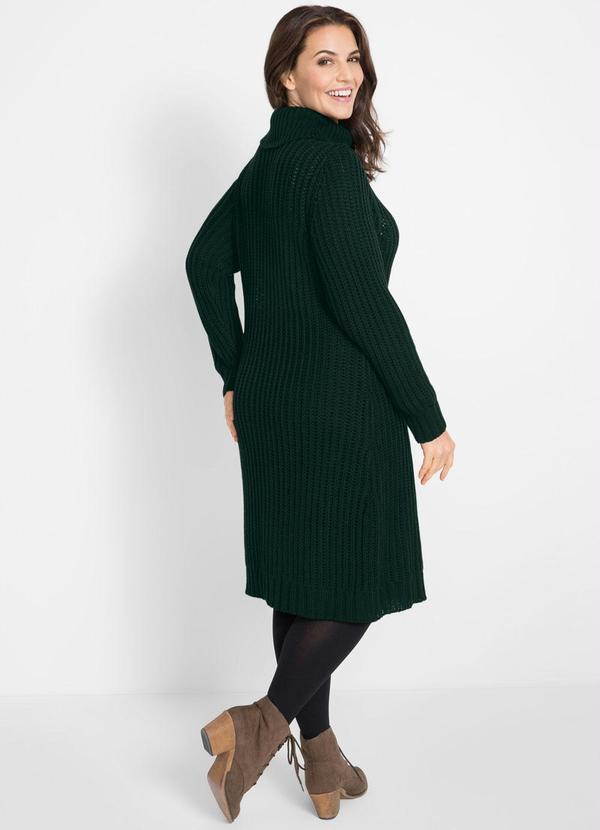 bonprix - Vestido de Tricô Gola Alta Verde Musgo 1