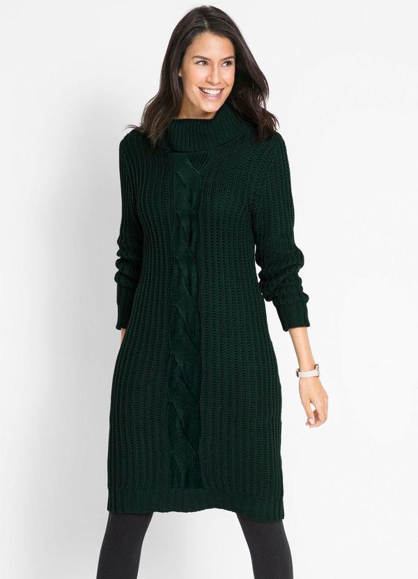 bonprix - Vestido de Tricô Gola Alta Verde Musgo 11