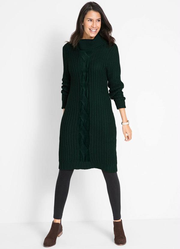 bonprix - Vestido de Tricô Gola Alta Verde Musgo 8
