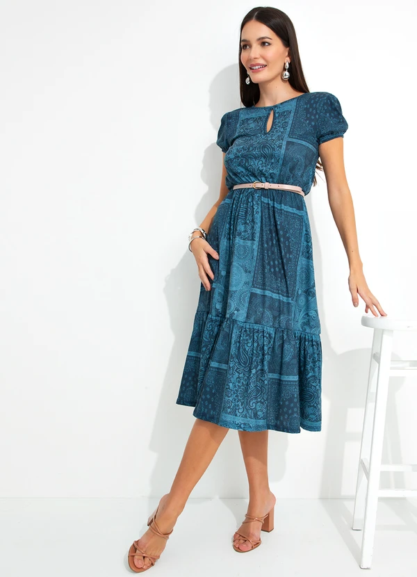 bonprix - Vestido Decote com Gota Paisley Azul 4