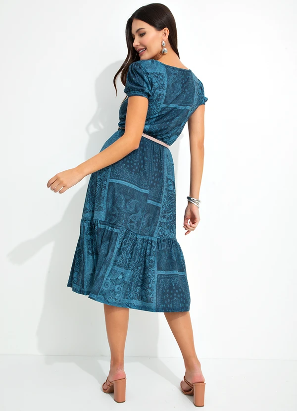 bonprix - Vestido Decote com Gota Paisley Azul 5