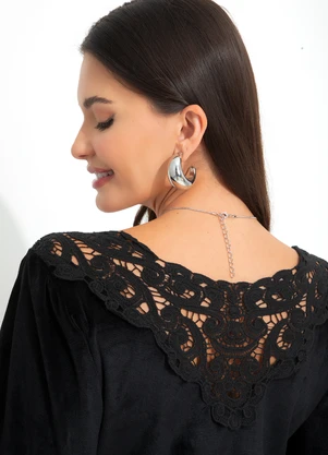 bonprix - Vestido Decote com Renda Preto - BONPRIX