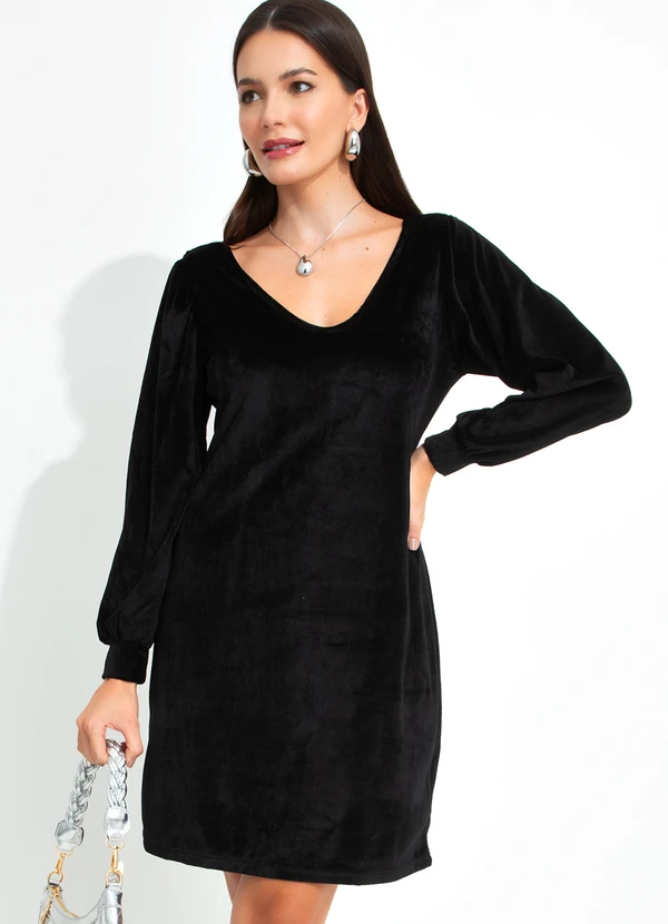 bonprix - Vestido Decote com Renda Preto