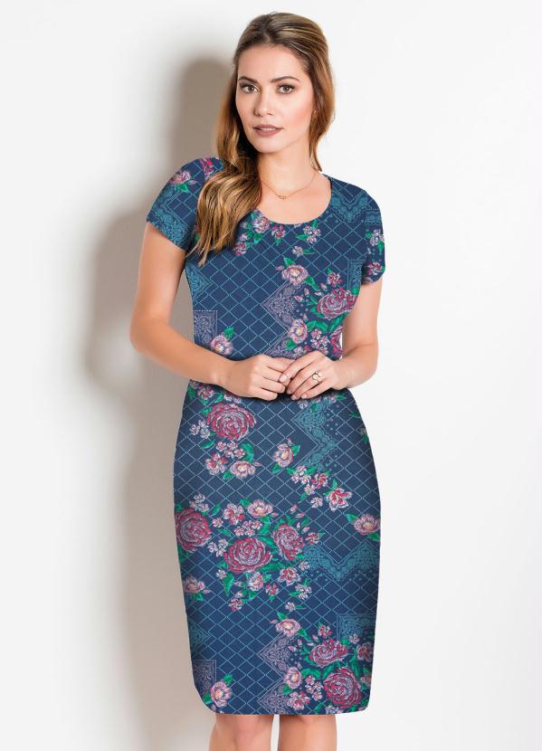 Rosalie - Vestido Decote Redondo Flores Moda Evangélica