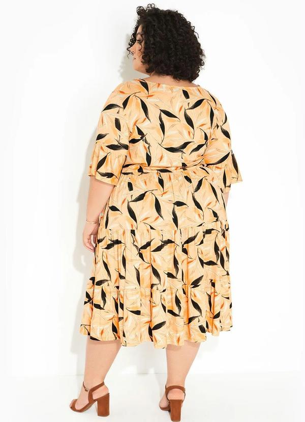 bonprix - Vestido Decote Redondo Midi Folhagem Amarelo 10