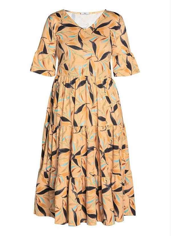 bonprix - Vestido Decote Redondo Midi Folhagem Amarelo 11