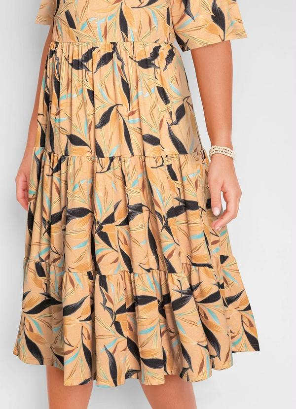 bonprix - Vestido Decote Redondo Midi Folhagem Amarelo 3