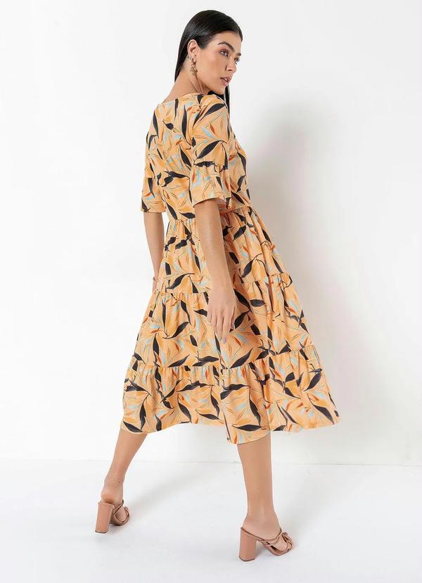 bonprix - Vestido Decote Redondo Midi Folhagem Amarelo 5