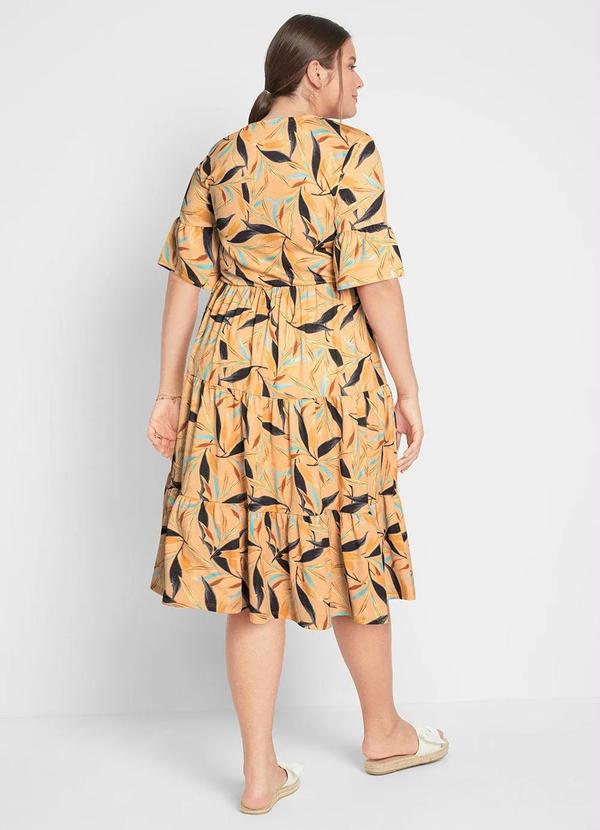 bonprix - Vestido Decote Redondo Midi Folhagem Amarelo 7