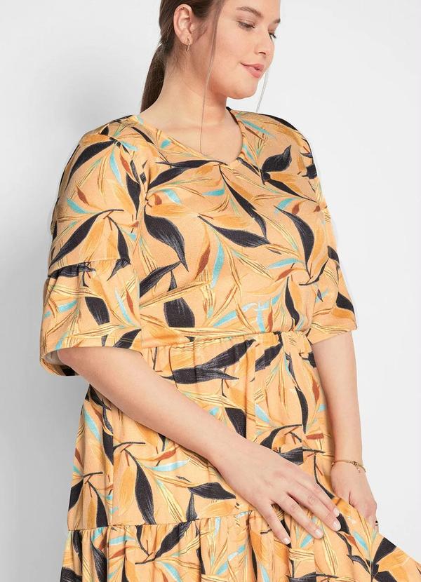 bonprix - Vestido Decote Redondo Midi Folhagem Amarelo 8