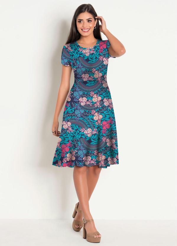 Rosalie - Vestido Decote Redondo Moda Evangélica Floral 3