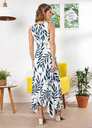 bonprix - Vestido Decote V Estampado Azul Marinho/Branco - BONPRIX