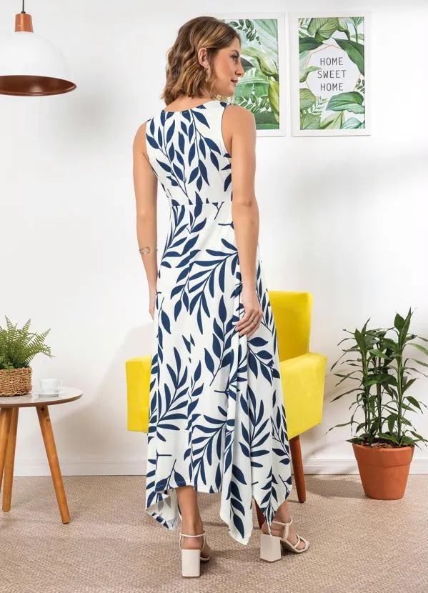 bonprix - Vestido Decote V Estampado Azul Marinho/Branco 7