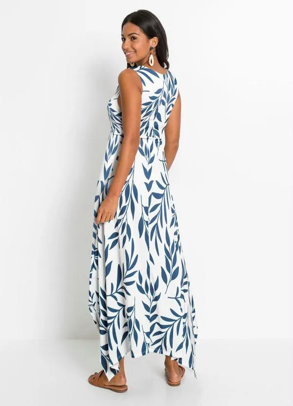 bonprix - Vestido Decote V Estampado Azul Marinho/Branco 4