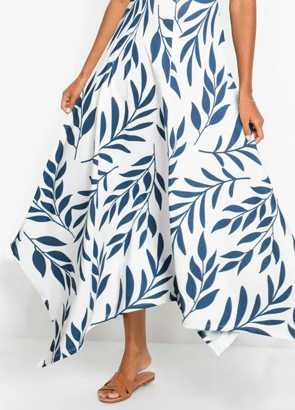 bonprix - Vestido Decote V Estampado Azul Marinho/Branco 3