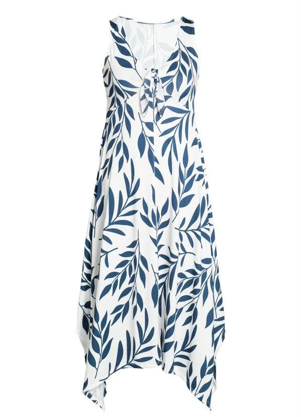 bonprix - Vestido Decote V Estampado Azul Marinho/Branco 2