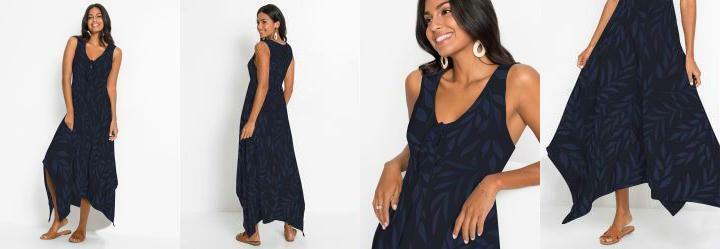 Vestido Decote V Estampado Azul Marinho/Preto