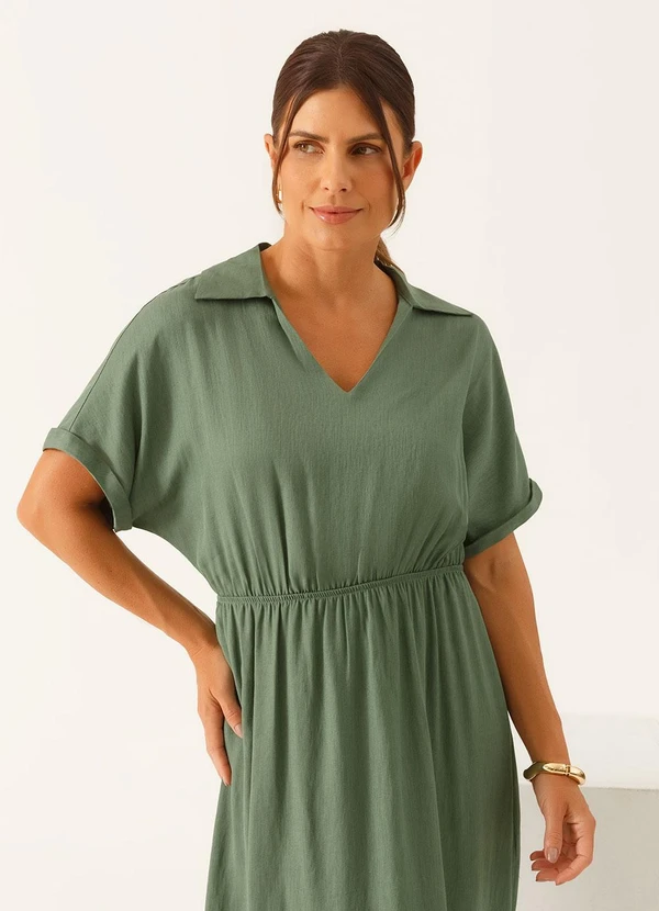 Principessa - Vestido Decote V Longuete em Viscose Verde Vanderleia 4