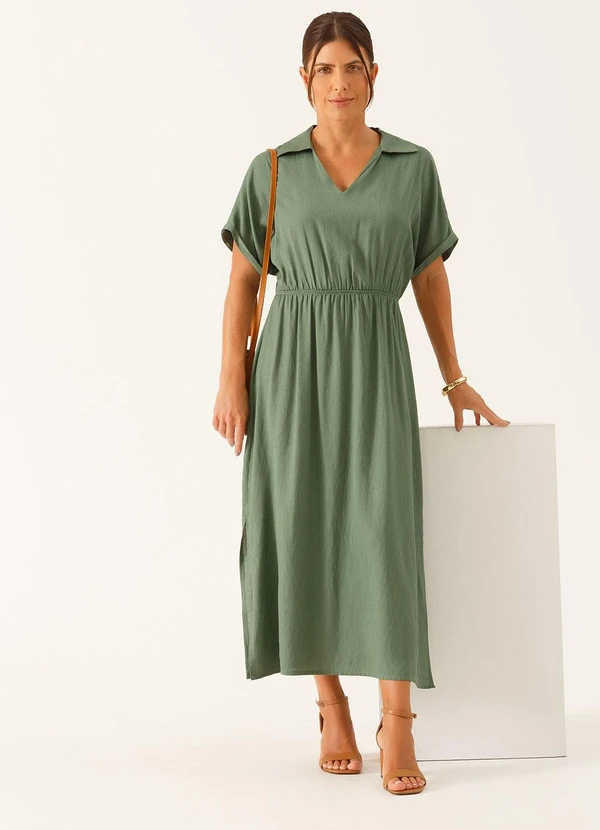 Principessa - Vestido Decote V Longuete em Viscose Verde Vanderleia 5