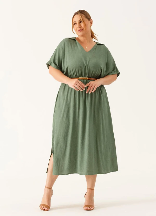 Principessa - Vestido Decote V Longuete em Viscose Verde Vanderleia 6