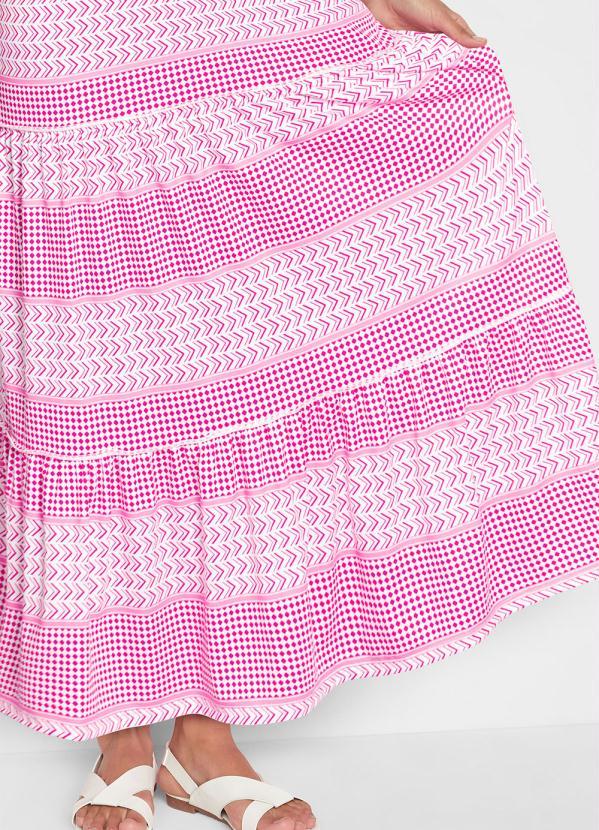 Outlet - Vestido Decote V Rosa/Branco 3