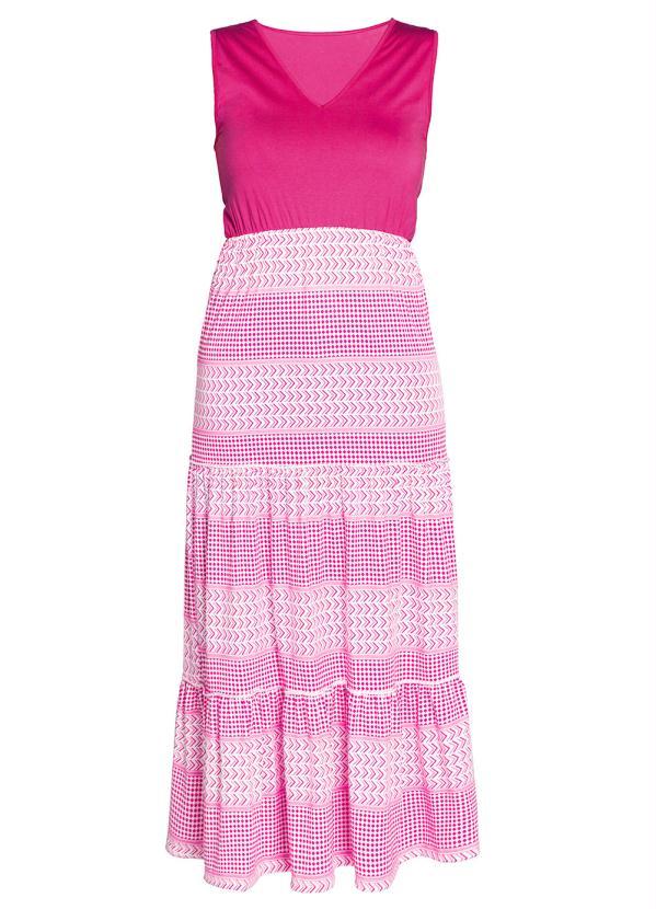 Outlet - Vestido Decote V Rosa/Branco 2