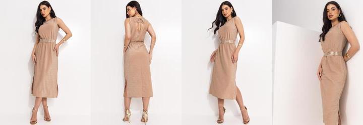 Vestido Dourado em Malha com Lurex