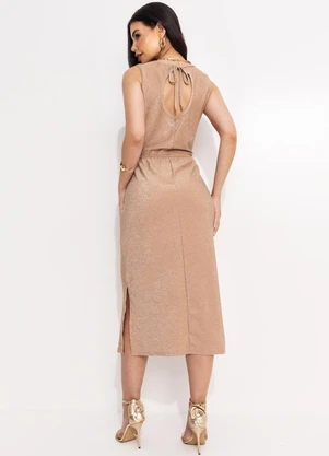 Quintess - Vestido Dourado em Malha com Lurex - QUINTESS