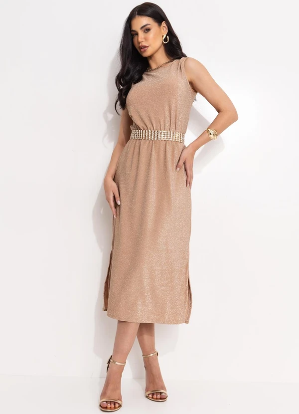Vestido Longo Vestido Dourado Midi VESTIDO MIDI EM PAETE TOMARA