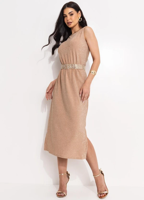 Quintess - Vestido Dourado em Malha com Lurex 2