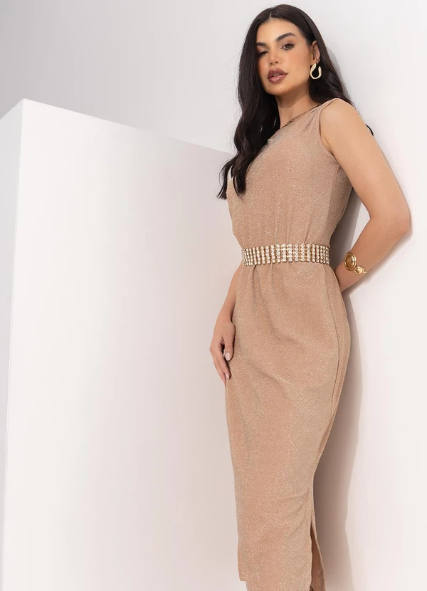 Quintess - Vestido Dourado em Malha com Lurex 1