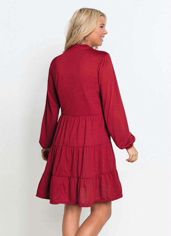 Outlet - Vestido em Camadas Mangas Longas Vermelho 6