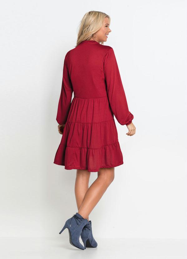 Outlet - Vestido em Camadas Mangas Longas Vermelho 4