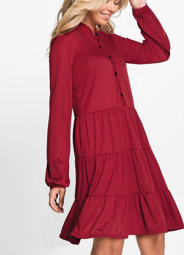 Outlet - Vestido em Camadas Mangas Longas Vermelho 3