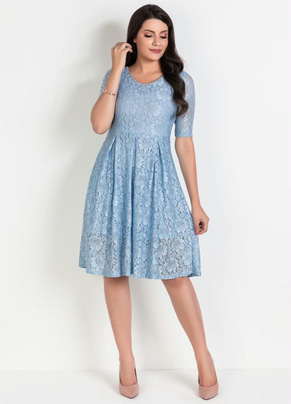 Outlet - Vestido em Renda Azul Moda Evangélica 3