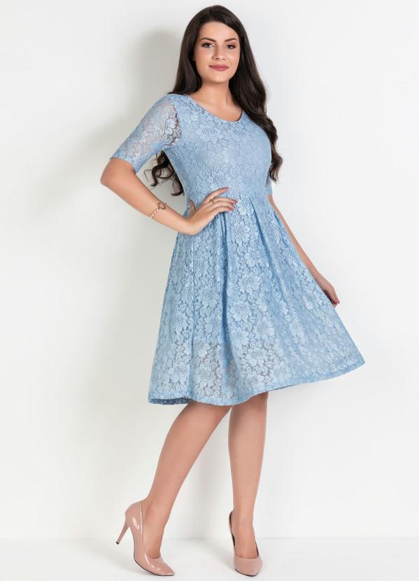 Outlet - Vestido em Renda Azul Moda Evangélica 4