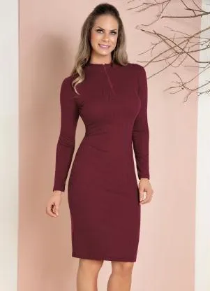 Moda Pop - Vestido em Ribana Bordô com Zíper - MODA POP