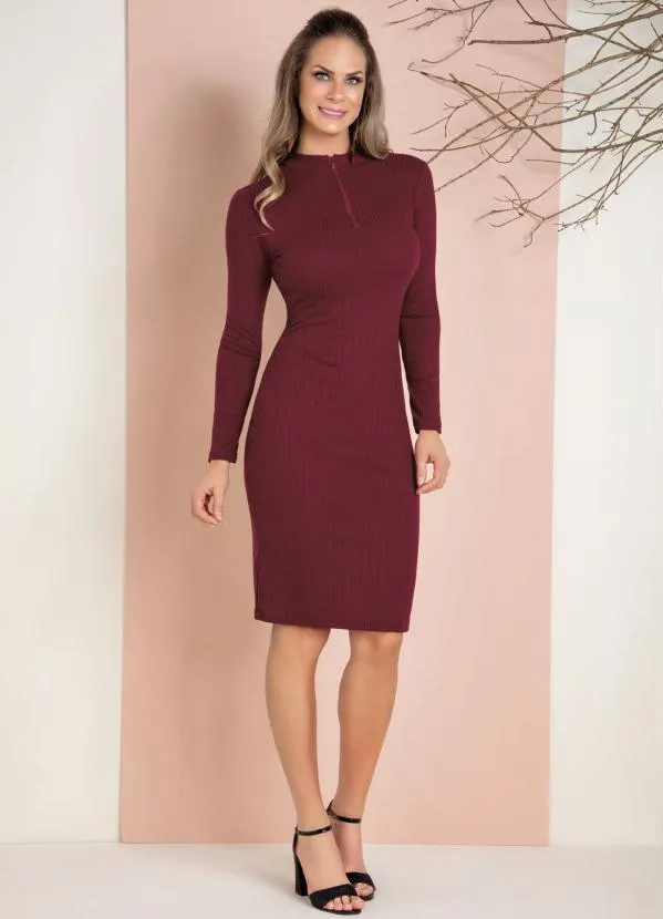 Moda Pop - Vestido em Ribana Bordô com Zíper 4