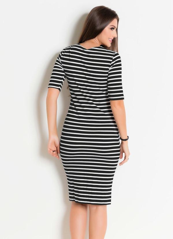 Outlet - Vestido em Ribana Listrado Moda Evangélica 2