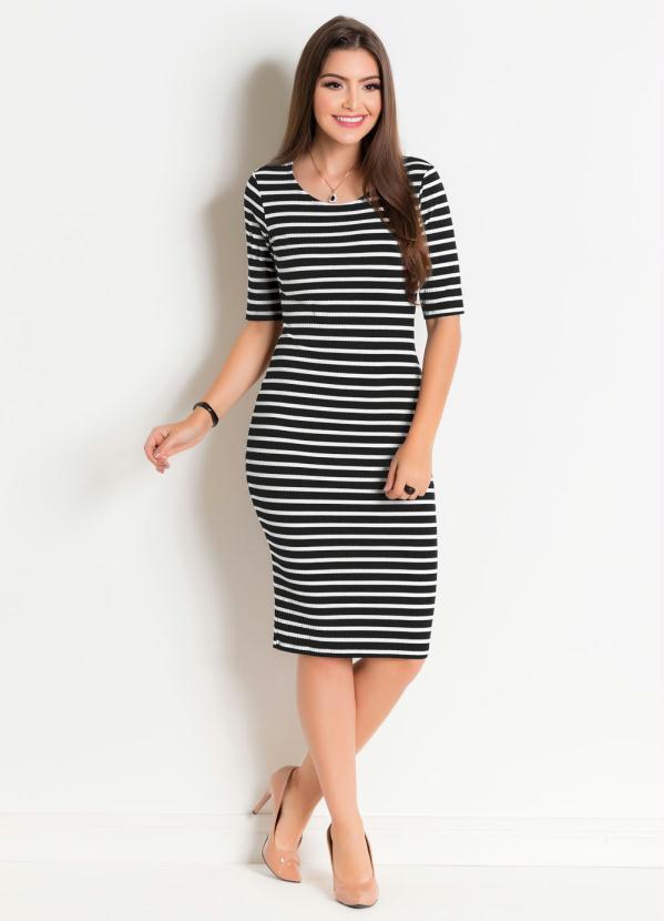 Outlet - Vestido em Ribana Listrado Moda Evangélica 3