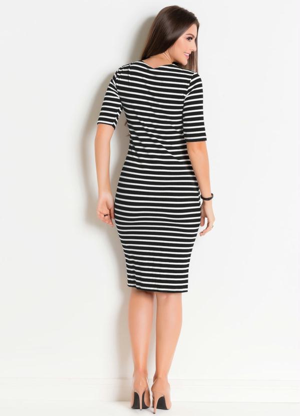 Outlet - Vestido em Ribana Listrado Moda Evangélica 4