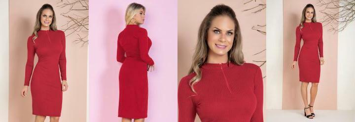 Vestido em Ribana Vermelho com Zper