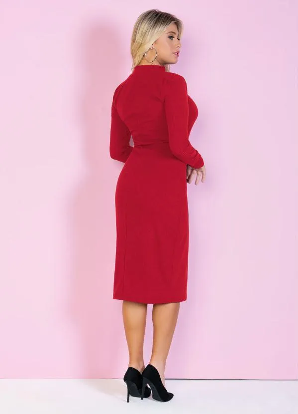 Moda Pop - Vestido em Ribana Vermelho com Zíper 5