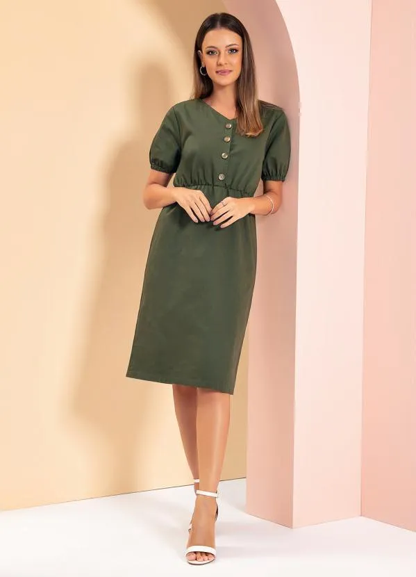 Rosalie - Vestido em Sarja Verde Militar 5