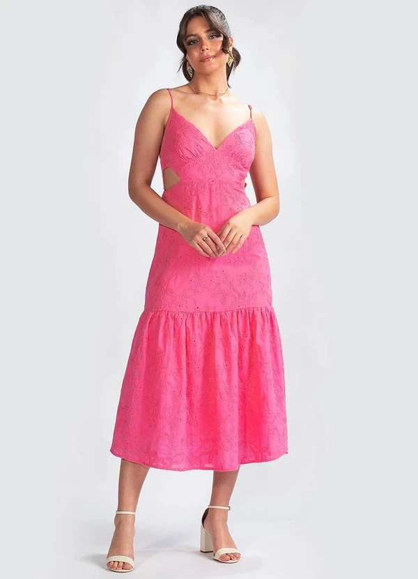Colcci - Vestido em Tecido Plano Bordado Rosa
