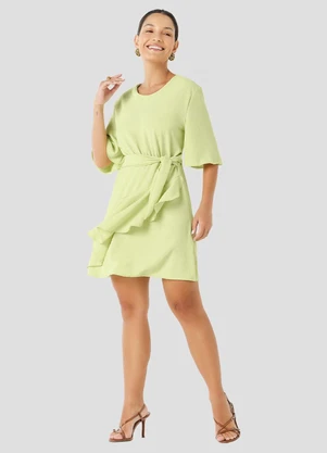 Cereja Rosa - Vestido em Tecido Plano Jacquard Verde - CEREJA ROSA