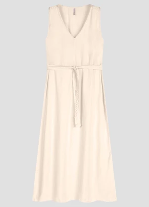 Cereja Rosa - Vestido em Tecido Plano Viscose Twill Bege - CEREJA ROSA