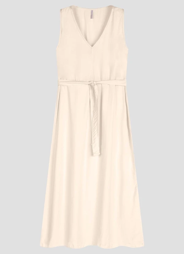 Cereja Rosa - Vestido em Tecido Plano Viscose Twill Bege