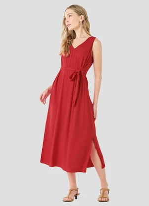 Cereja Rosa - Vestido em Tecido Plano Viscose Twill Vermelho - CEREJA ROSA